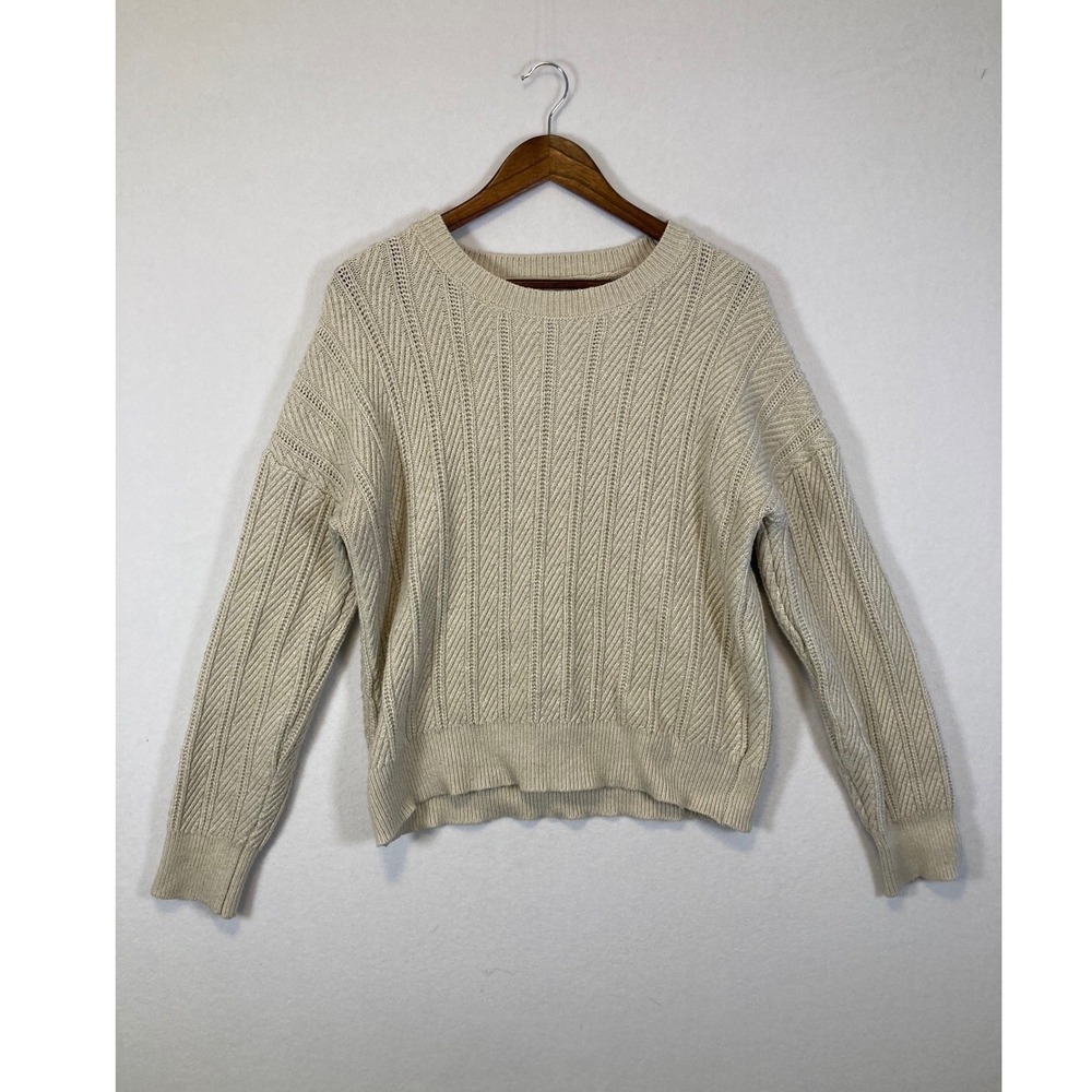 Joie Sweater Womens XL Oatmeal Beige Textured Chevron Knit Crewneck Long Sleeve